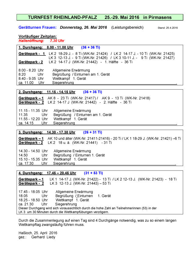 Zeitplan RLP Einzelmeisterschaften GTw
